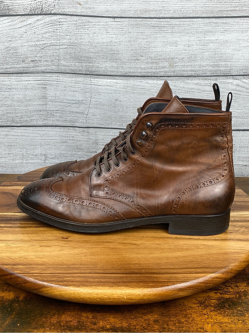 To Boot New‎ York Adam Derrick 79728 Brown Leather Wingtip Boots Lace up Mens 10